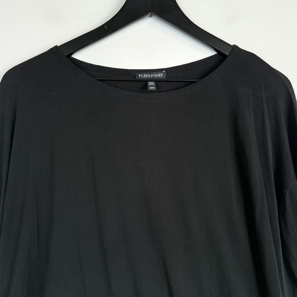 Eileen Fisher Tunic Chiffon Blouse Black 100% Silk Top - M - Picture 2 of 11